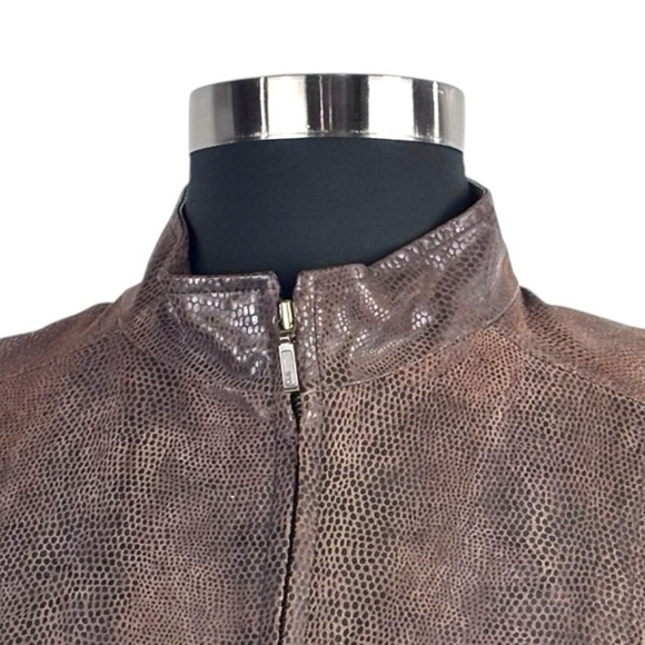 ALFANI BROWN SNAKESKIN LEATHER MOCK NECK ZIP UP JACKET - Picture 13 of 14